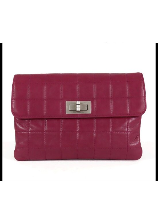 Chanel Handbags - Chanel Belt Bag Purple Silver Lambskin Choco Bar Clutch Beltless